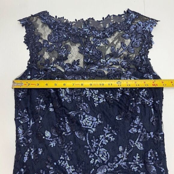 Tadashi Shoji Paillette Embroidered Lace Sheath Cocktail Dress Royal Navy Blue S - Picture 8 of 14